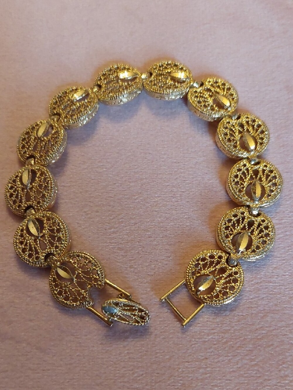 Diamond-cut Goldtone Dainty Filigree Link Bracelet And Station Necklace EUC - Picture 4 of 16